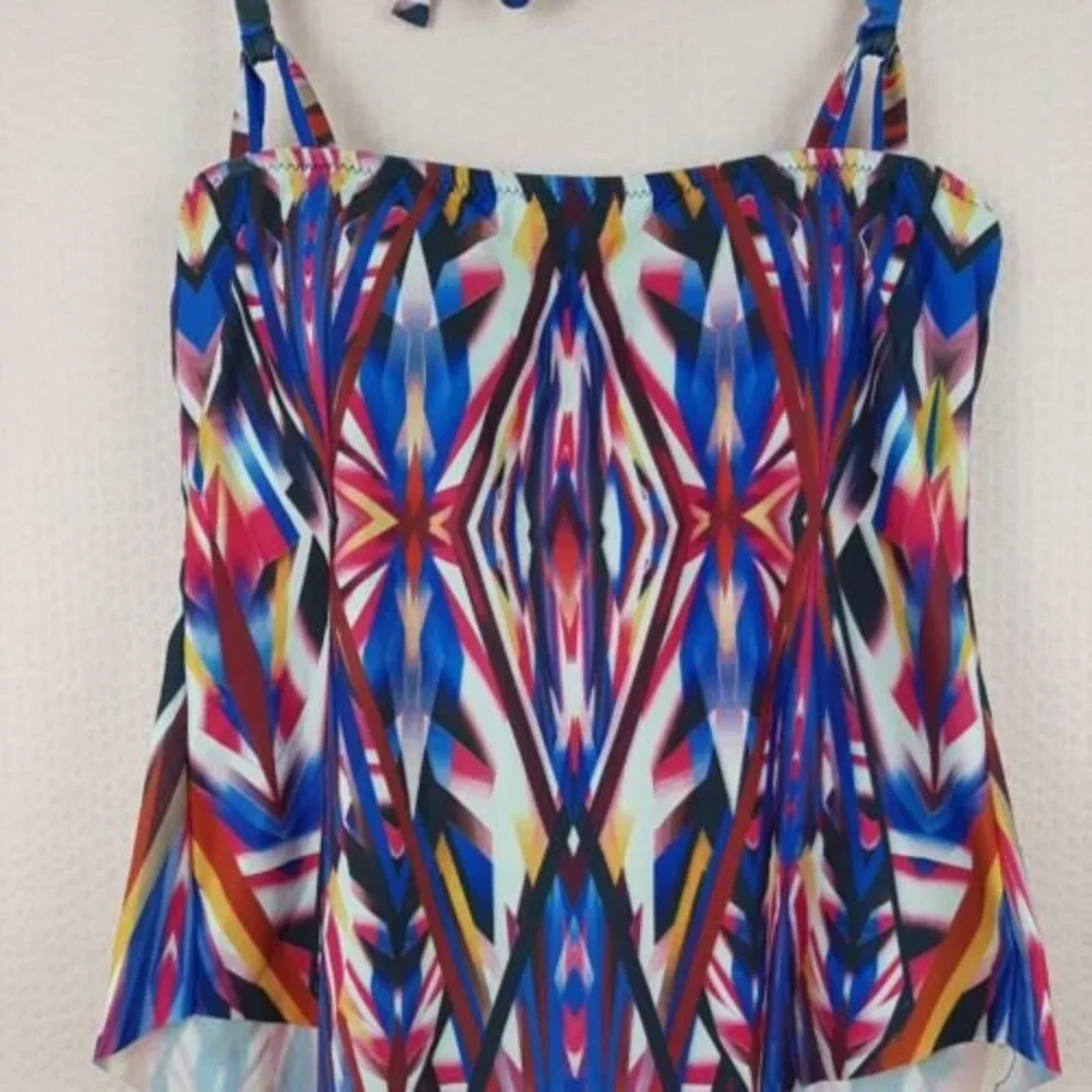 Becca by Rebecca Virtue Multi-Color Halter Padded Tankini Top Size S